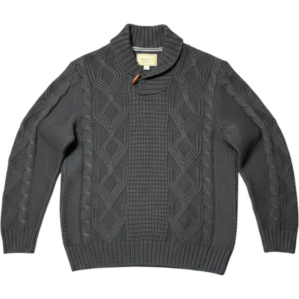 American Threads Sweater Men 2X Blue Shawl Collar Cable Knit‎ Toggle Collegiate